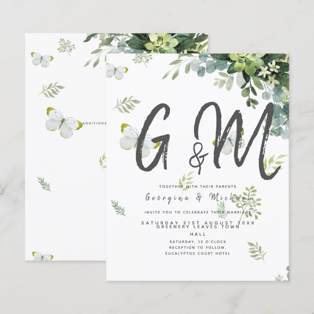 BUDGET Eucalyptus Greenery Leaf Botanical Weding (Frente/Verso)