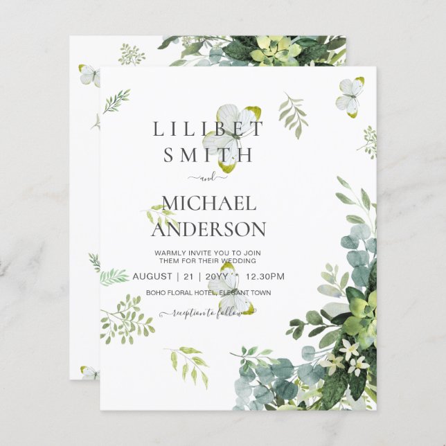 BUDGET Eucalyptus Greenery Leaf Botanical Weding (Frente/Verso)