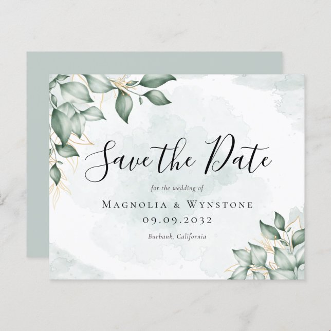 BUDGET Eucalyptus Watercolor Casamento Salva A Dat (Frente/Verso)