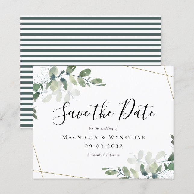 BUDGET Eucalyptus Watercolor Casamento Salva A Dat (Frente/Verso)