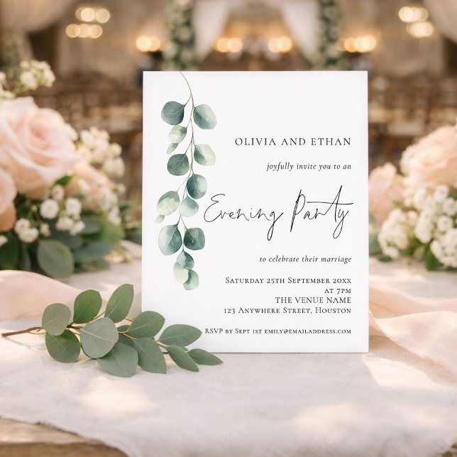 Budget Eucalyptus Wedding Evening Party Invitation (Criador carregado)
