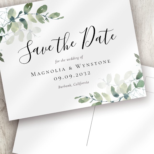 BUDGET Eucalyptus Weding The Date Card (Criador carregado)