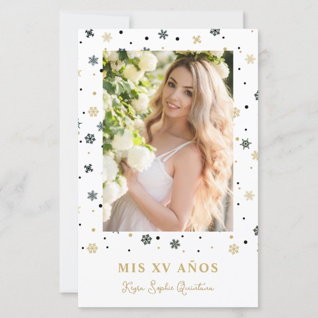 Budget Fake Golden Snowflake Quinceañera Spanish (Frente)