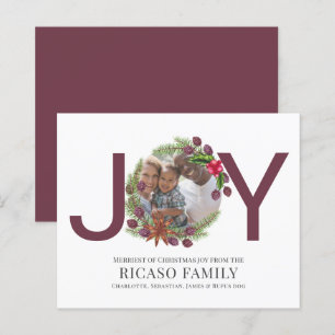 BUDGET Feliz Natal Joy Plum Wreath Cartão com fot