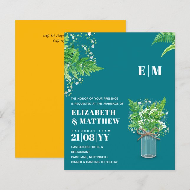 BUDGET Fern verde Convite de casamento (Frente/Verso)