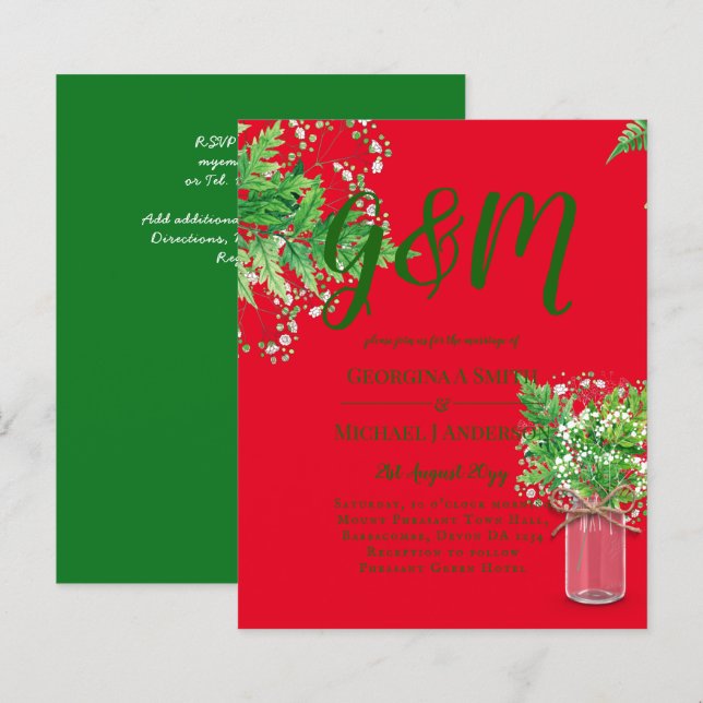 BUDGET Ferns Greenery Red Convite de casamento (Frente/Verso)