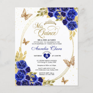 BUDGET Floral Blue Borboleta Dourada Quinceanera