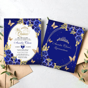 BUDGET Floral Blue Borboleta Dourada Quinceanera