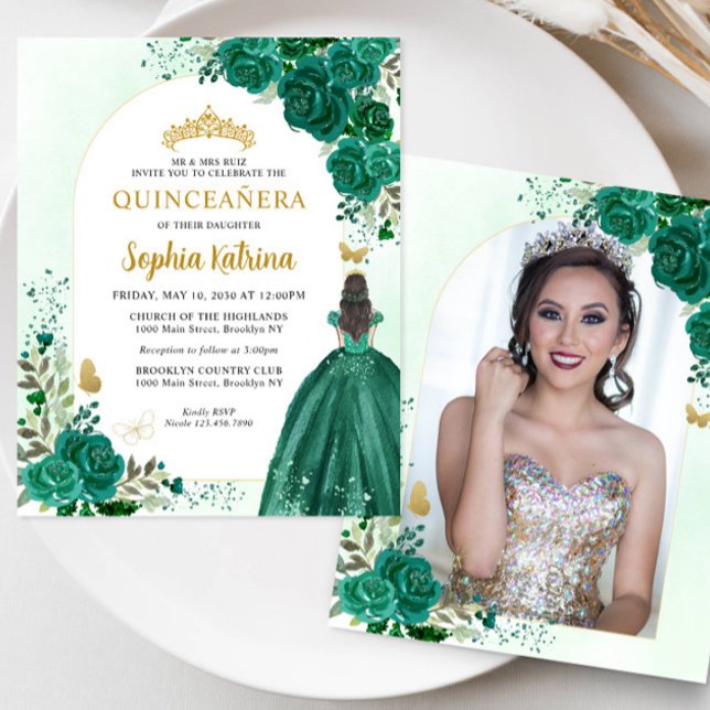 Budget Floral Emerald Green Princess Photo Quince (Criador carregado)