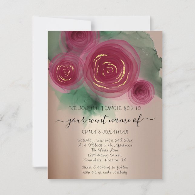 Budget Floral QR Code Rose Gold Marsala Pink (Frente)