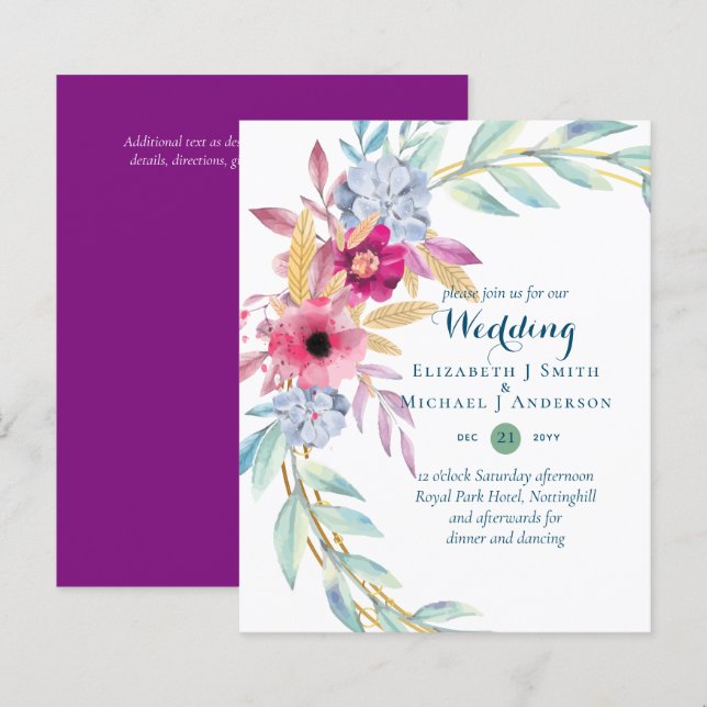 BUDGET Flowers de Verão Convites para Casamento (Frente/Verso)