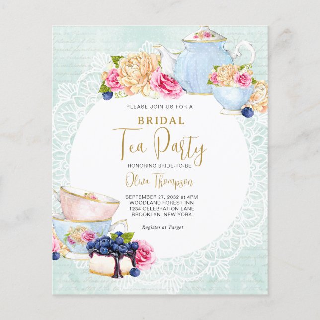 BUDGET Foral Blueberry Teapot Bridal Tea Party (Frente)