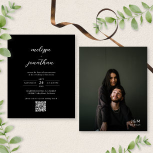 BUDGET Foto Negra Moderna Monograma Código QR Casa