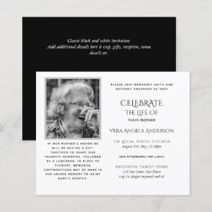 BUDGET Funeral Memorial CONVITE Celebração da Vi
