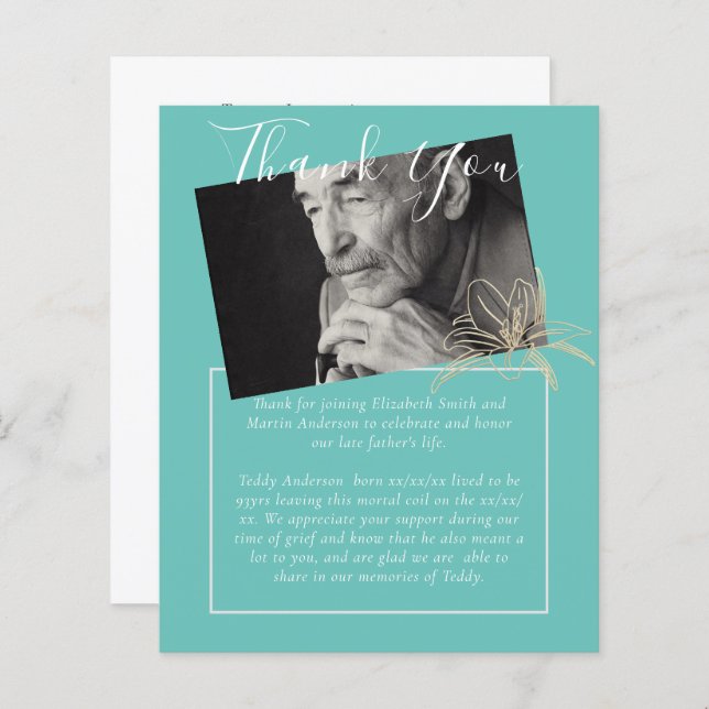 BUDGET Funeral Obrigado Foto Teal Lilly (Frente/Verso)
