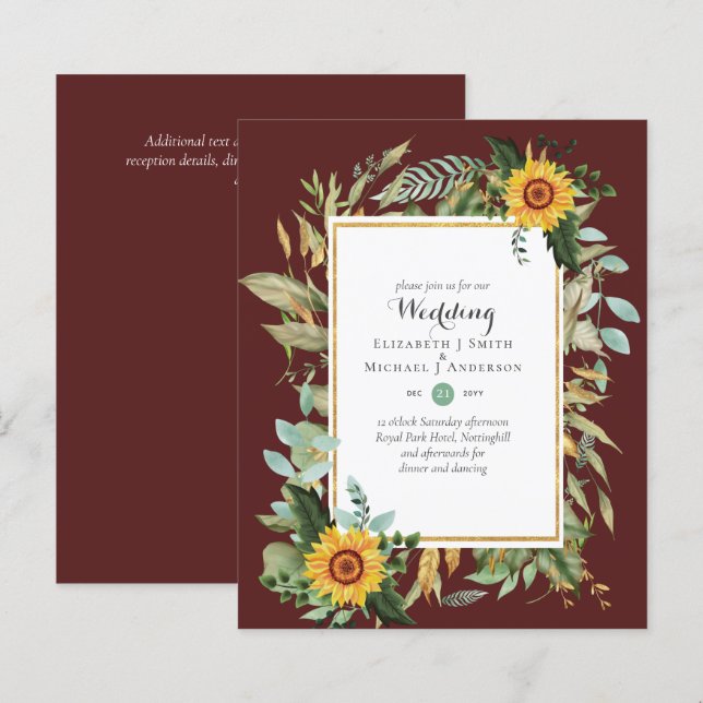 BUDGET Girassóis Eucalyptus Greenery Casamento (Frente/Verso)