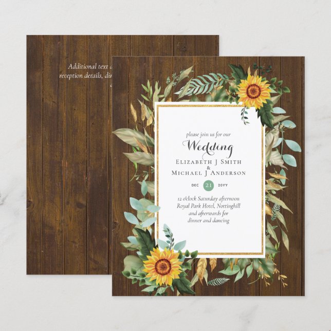 BUDGET Girassóis Eucalyptus Greenery Casamento (Frente/Verso)
