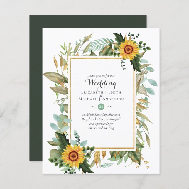 BUDGET Girassóis Eucalyptus Greenery Casamento (Frente/Verso)