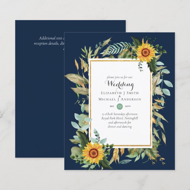 BUDGET Girassóis Eucalyptus Greenery Casamento (Frente/Verso)