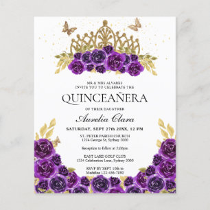 BUDGET Glam Purple Floral Dourada Tiara Quinceaner