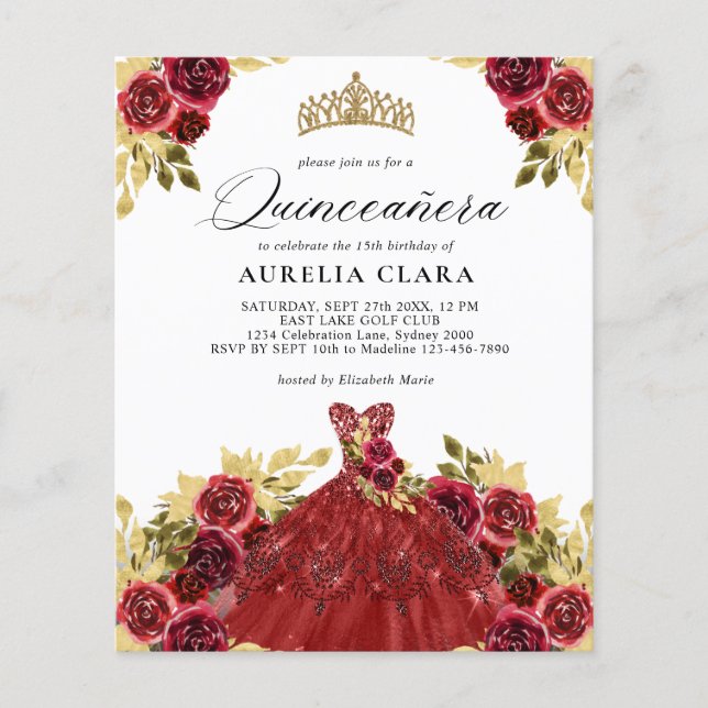 BUDGET Glam Red Dress Floral 15 Quinceañera (Frente)