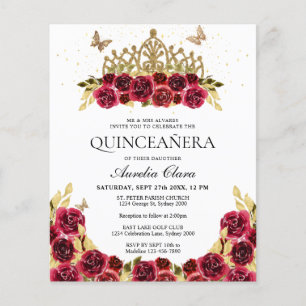 BUDGET Glam Red Floral Dourada Tiara Quinceanera