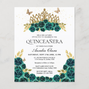 BUDGET Glam Verde Floral Dourada Tiara Quinceanera