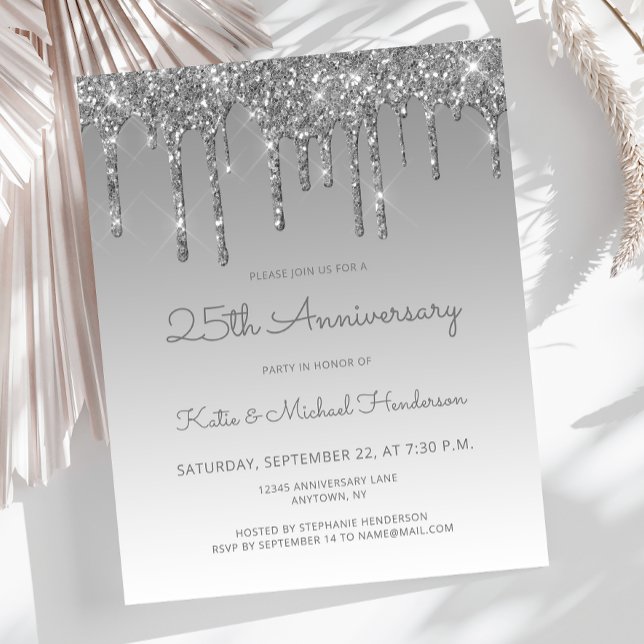 Budget Glitter Silver 25th Anniversary Invitation (Criador carregado)