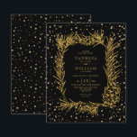BUDGET Gold glitter pine black wedding invitation<br><div class="desc">BUDGET Gold pine frame with cone confetti black winter Christmas wedding Invitation. A lovely winter wedding design that includes a gold pine frame with cone and needles and gold confetti borders on black background. The back is covered with a gold confetti pattern.</div>