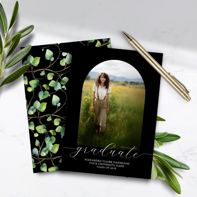 Budget Grad Announcement Boho Arch Black Ivy Back (Criador carregado)
