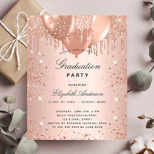 Budget graduation party rose gold blush balloons
