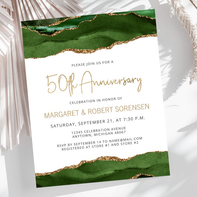 Budget Green Gold Agate 50th Anniversary Invite (Criador carregado)