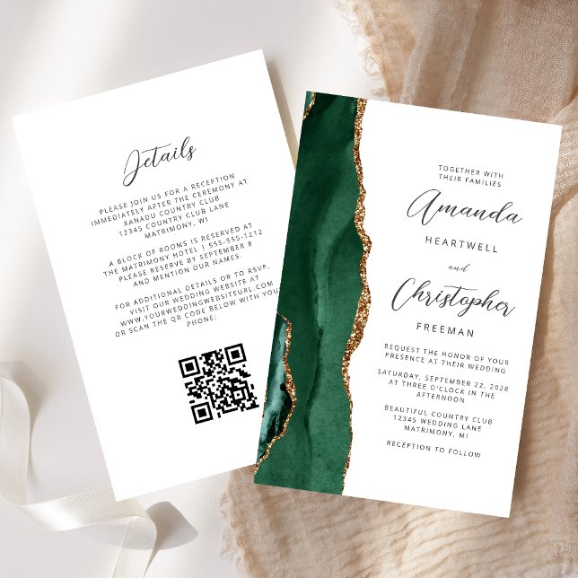 Budget Green Gold Agate QR Code Wedding (Criador carregado)