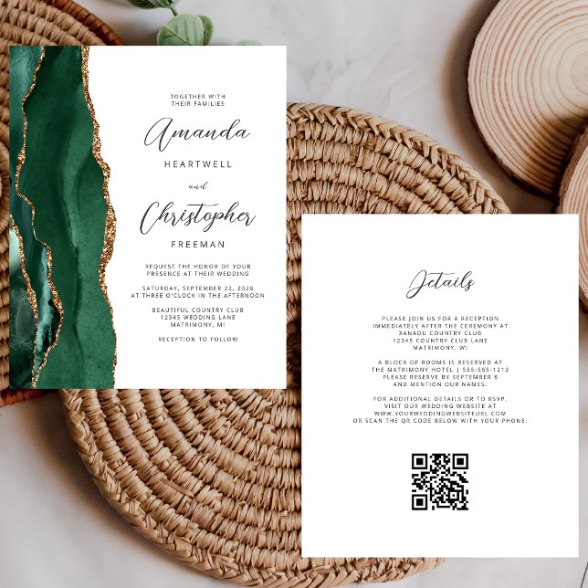 Budget Green Gold Agate QR Code Wedding (Criador carregado)