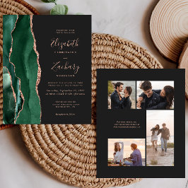 Budget Green Rose Gold Dark 4-Photo Wedding Invite