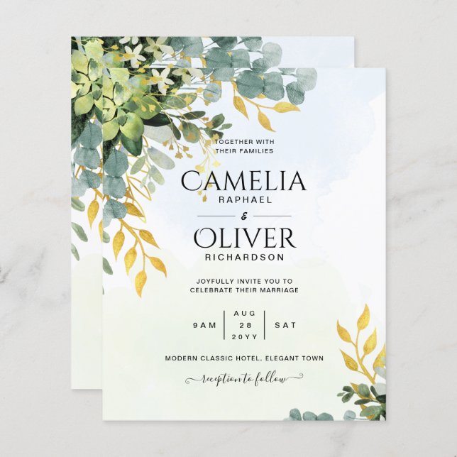 BUDGET Greenery Dourado Eucalyptus deixa casamento (Frente/Verso)