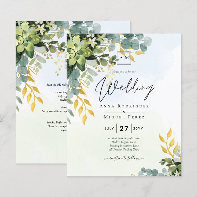 BUDGET Greenery Dourado Eucalyptus deixa casamento (Frente/Verso)