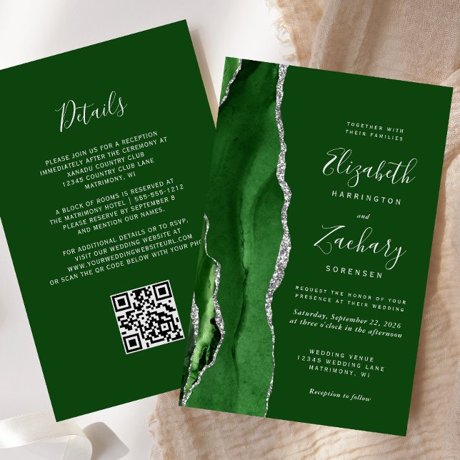 Budget Hunter Green Silver QR Code Wedding (Criador carregado)
