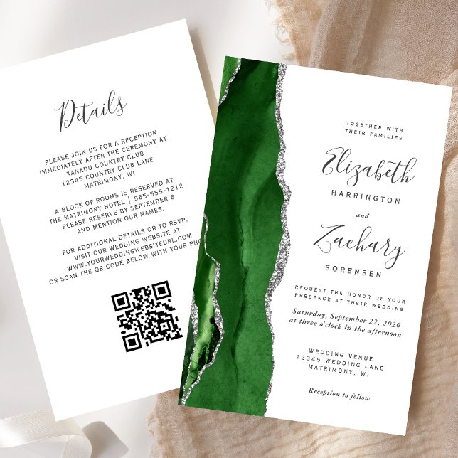 Budget Hunter Green Silver QR Code Wedding (Criador carregado)