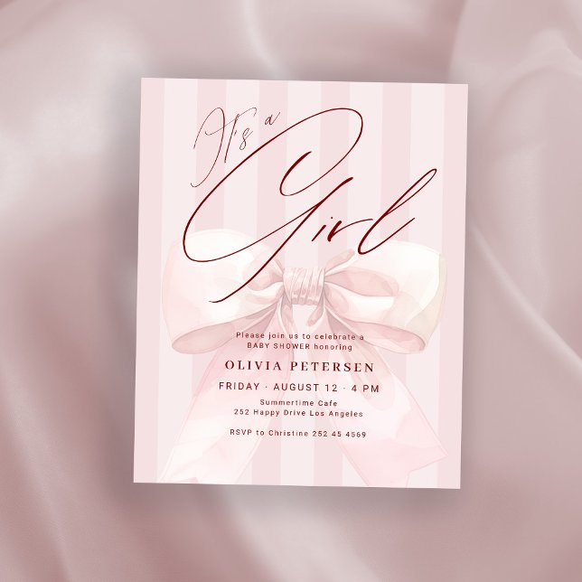 Budget its a girl pink bow baby shower invitation (Criador carregado)