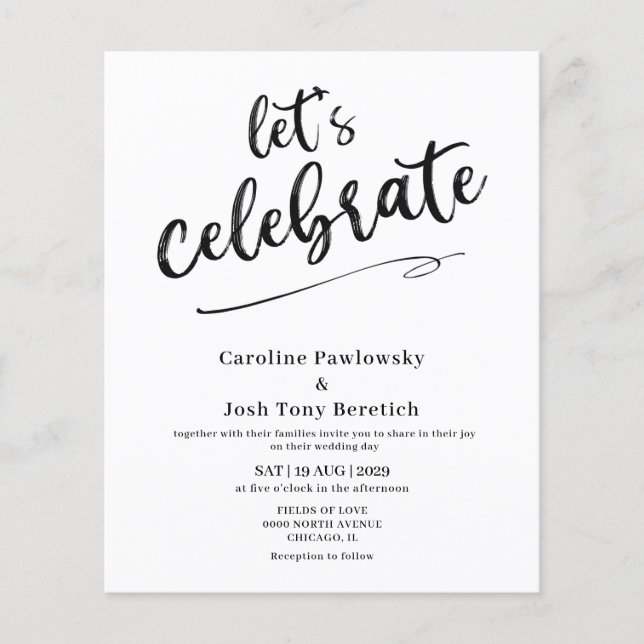 Budget Lets Celebrate Wedding invitation  (Frente)