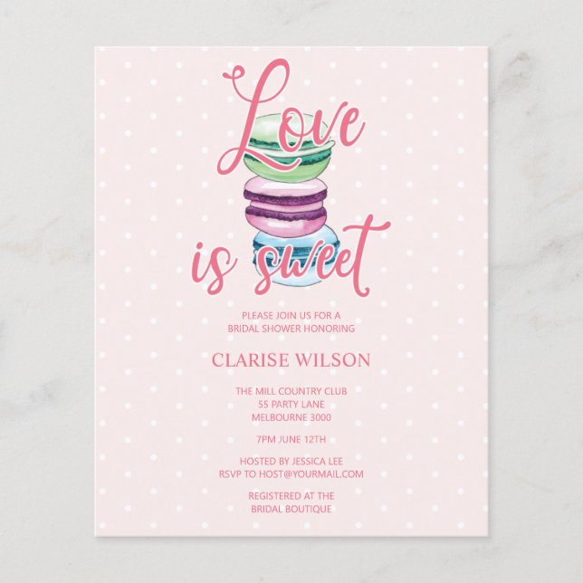 BUDGET Love is Sweet Pink Chá de panela Invite (Frente)