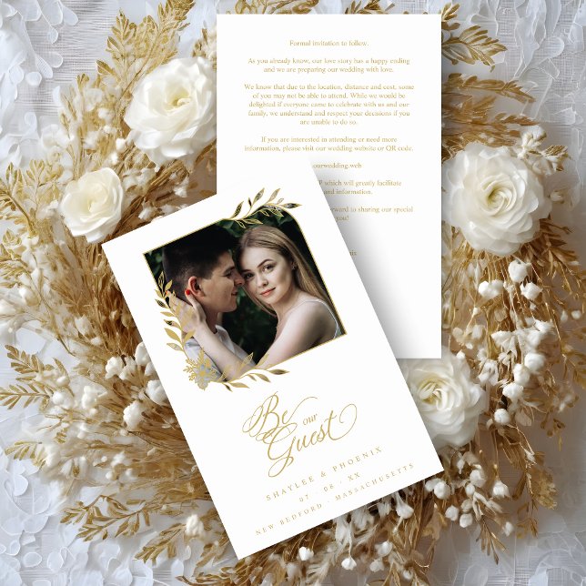 Budget Luxury Chic Golden Branches Frame Photo (Inexpensive Cheap Luxury Golden Branches Frame Chic Photo Wedding Save the Date Card with Envelope.)