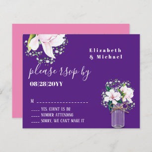 BUDGET Magnolias RSVP de Casamento Roxo-Rosa-Rosa-