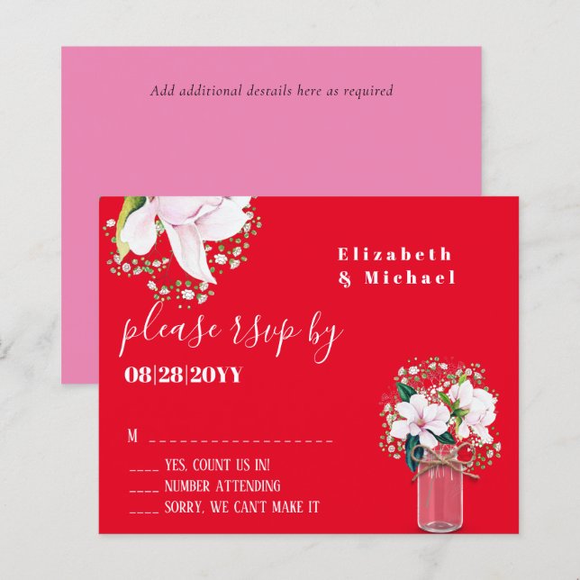 BUDGET Magnolias Vermelhas Rosa Floral RSVP (Frente/Verso)