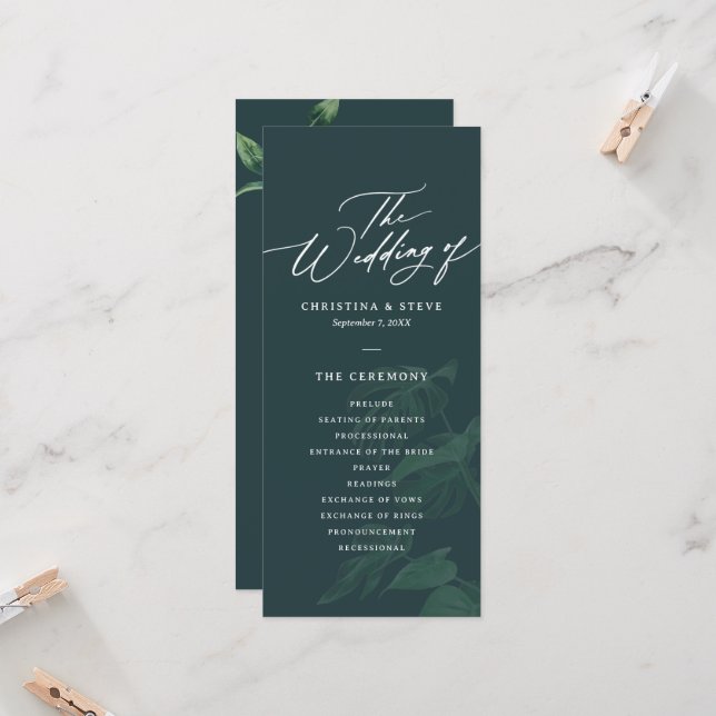 Budget Minimal and Chic Green Wedding Program (Frente/Verso In Situ)