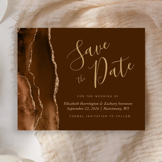 Budget Mocha Agate Brown Wedding Save the Date (Criador carregado)