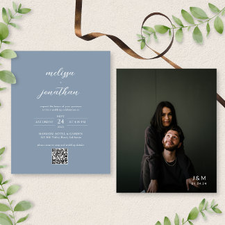 BUDGET Modern Dusty Blue Foto QR Code Casamento
