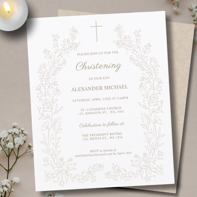 Budget Modern Floral Cross Christening Baptism (Criador carregado)