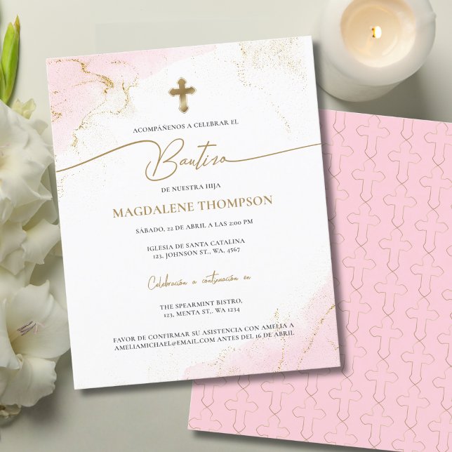 Budget Modern Gold Cross Girl Bautizo Pink (Criador carregado)